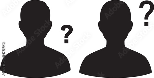Anonymous user profile silhouettes with question marks symbolizing unknown identity missing person or privacy question mark social media profile icon anonymous silhouette identity uncertainty