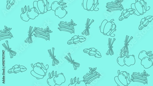 Abstract Teal Doodle Pattern Background Video Loop.