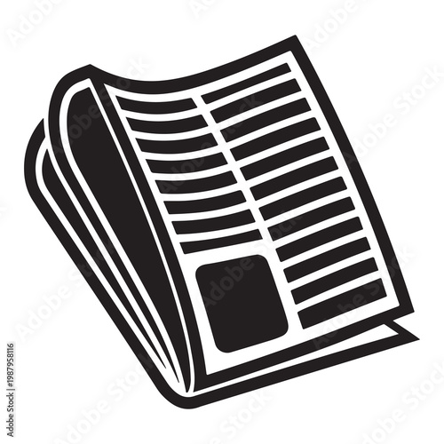 Newspaper icon with folded pages and horizontal lines on front page  reading material symbol