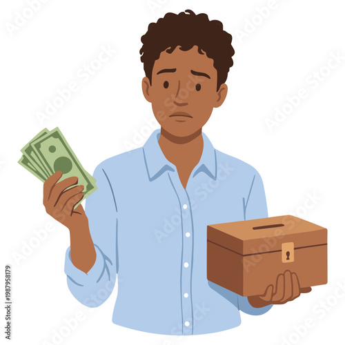 Man holding cash and depositing money into a box indoors