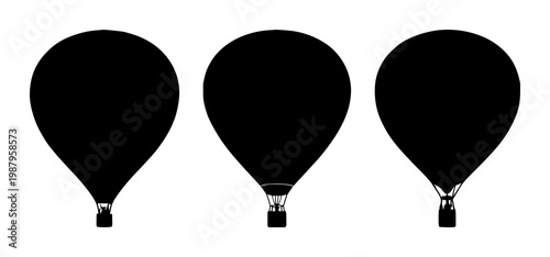 Hot air balloon set with solid black icon on white background featuring travel, adventure, aviation with vector and illustration