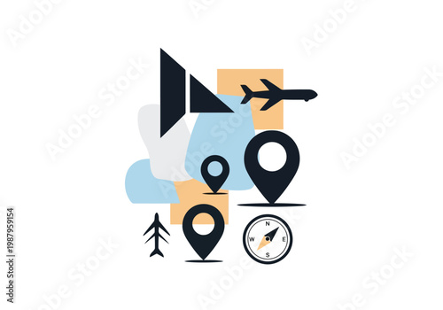 Modern icons representing travel and navigation methods