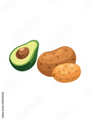 Tableau sur toile healthy food composition avocado with potato isolated on white background