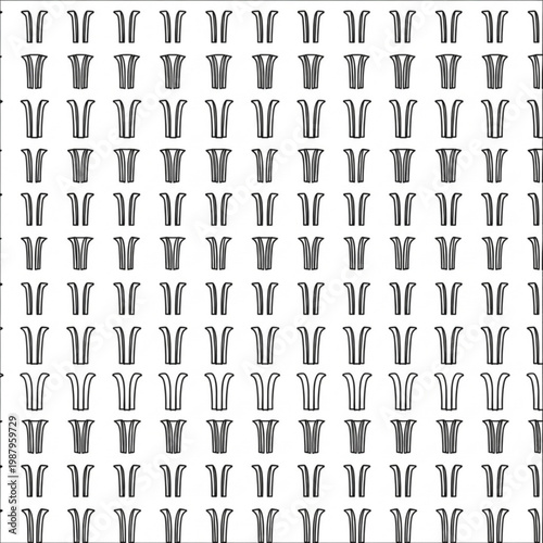 A minimalist vector graphic illustration of a seamless pattern featuring multiple identical black line art designs on a white background