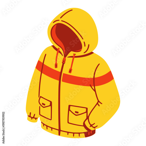 yellow outdoor long sleeve jacket windproof for autumn and winter apparel outfit flat color vector illustration template design