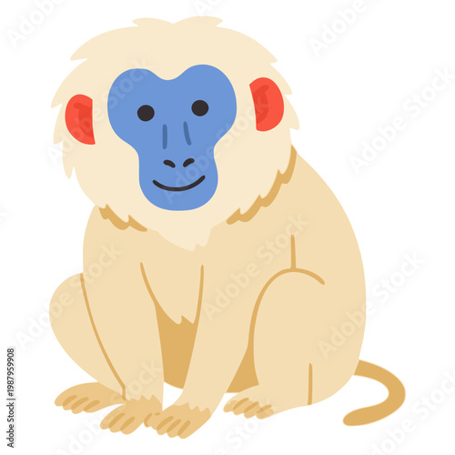 cartoon cute hamadryas baboon wild animal flat color vector illustration template design