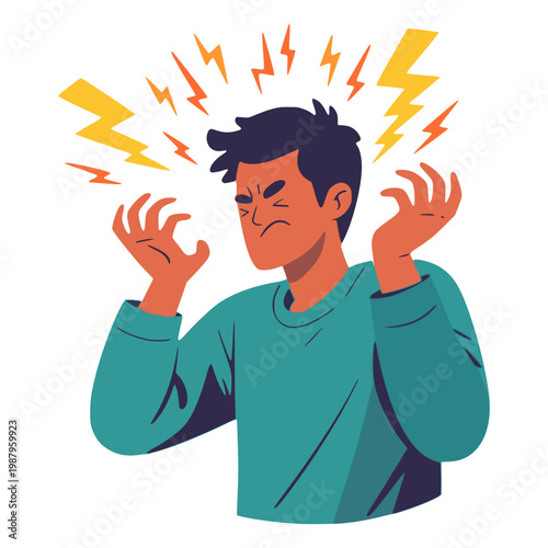 cartoon man angry emotion mad facial expression flat color vector illustration template design