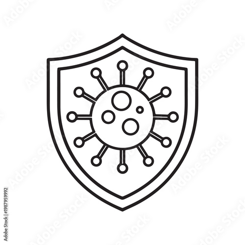 Shield protecting against virus and germs with immune system  health and medical protection symbol with shield and bacteria or virus  safety and health care concept