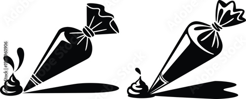 Two pastry bags with frosting being squeezed in illustration pastry bag sweet treat frosting squeezing decorating confectionery illustration