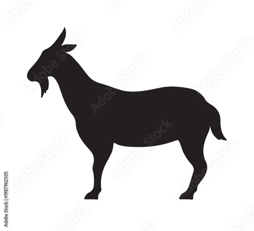 Crisp black silhouette vector illustration of a domestic goat in profile. This graphic represents livestock, farm animals, and agriculture concepts, ideal for diverse design applications