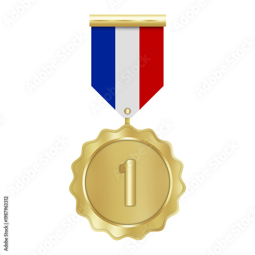 Luxury Gold Number 1 Medal with Ribbon on Transparent Background – First Place Winner Award Badge for School Graduation, Sports and Corporate Awards, Certficate Seal, Achievement Medal Clip Art 
