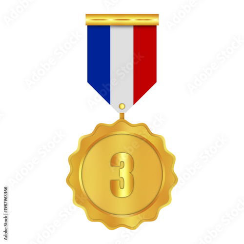 Luxury Bronze Number 3 Medal with Ribbon on Transparent Background – Third Place Winner Award Badge for School Graduation, Sports and Corporate Awards, Certficate Seal, Achievement Medal Clip Art 