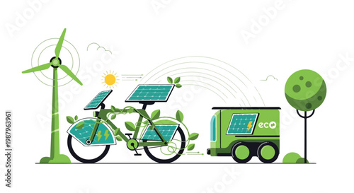 Wind turbine and solar powered bicycle promote renewable energy and sustainable transport for a greener future