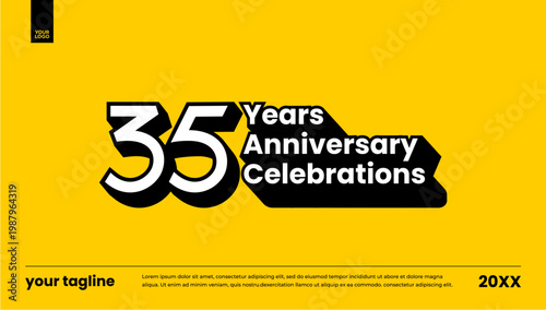 35 years anniversary celebrations black badge logo banner template yellow background