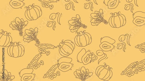 Autumn Harvest Pattern Animated Pumpkin Sketches.