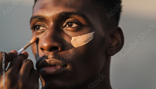 Close-up of a person applying makeup or face paint with a brush.