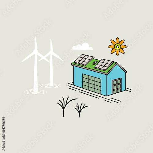 Renewable energy icons wind solar sustainability set