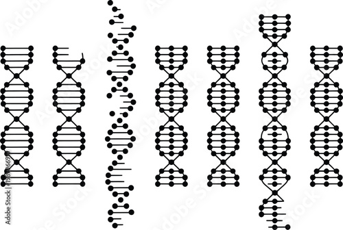 Collection of DNA double helix strands vector illustrations genetic code and biotechnology elements molecule chromosome structure research