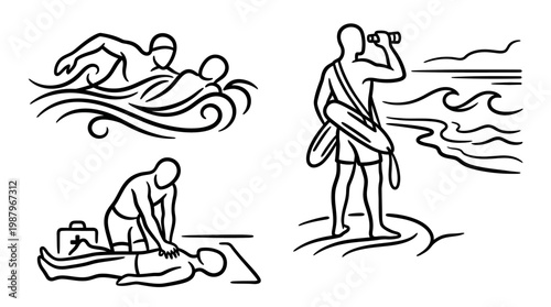 Lifeguards at the Beach Rescue and Safety Icons