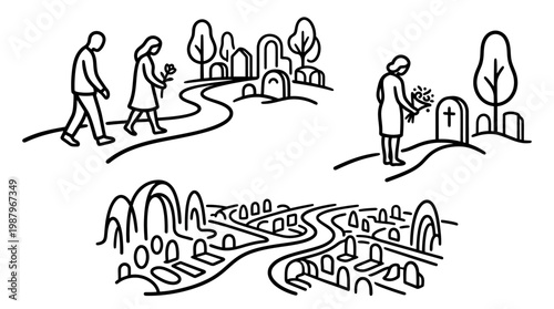 Minimalist Black and White Cemetery Scenes