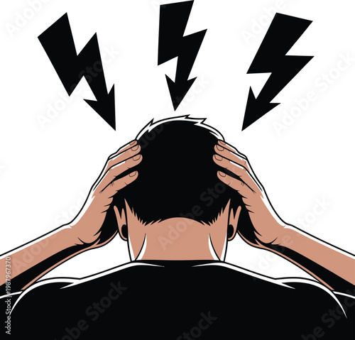 Stressed person feeling headache and mental pressure conceptual illustration with headache pressure lightning frustration struggle depressed