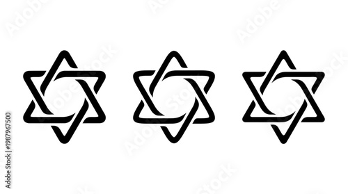 Three Black Star of David Symbols on White Background