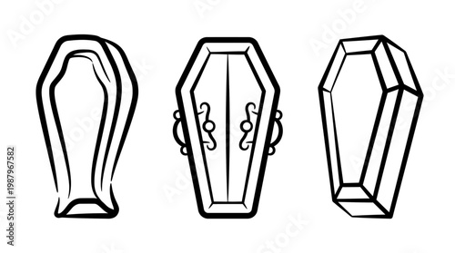 Set of Three Stylized Coffins in Black and White