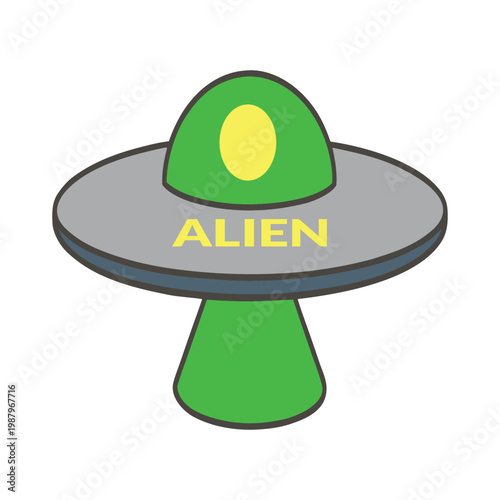 Classic silver flying saucer hovering futuristic alien concept