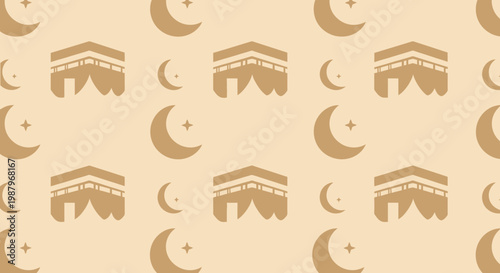 Islamic Mosque Minaret with Crescent Moon Pattern.