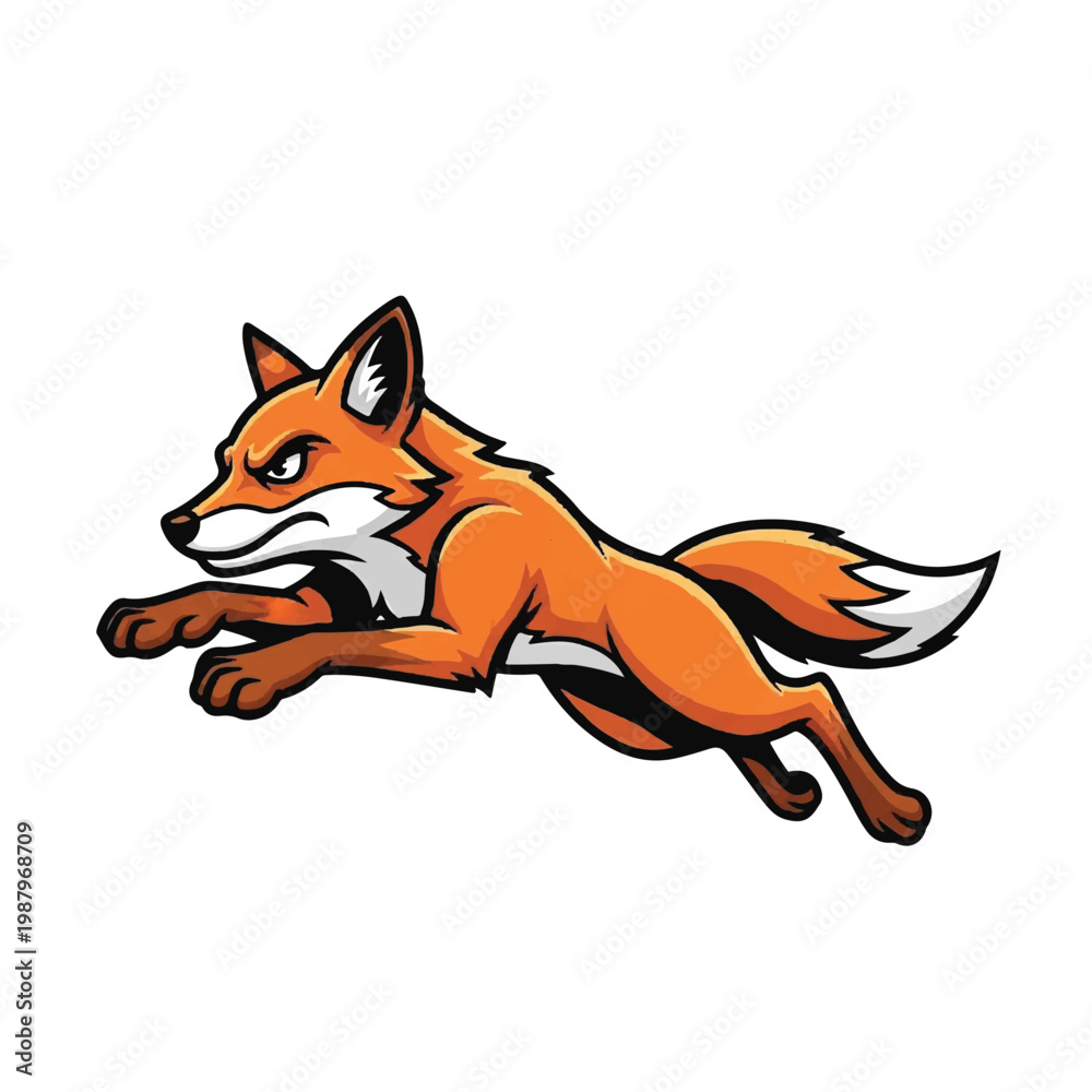 Fototapeta premium Cartoon orange fox running fast.