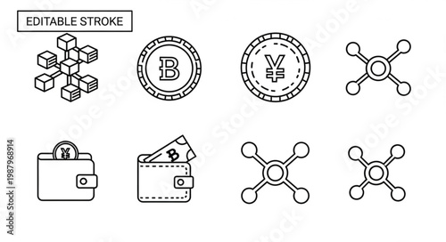 Cryptocurrency Icons Set Blockchain Technology Digital Wallet.