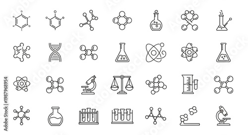 Collection of Scientific Chemistry and Physics Icons.