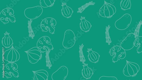 Vegetable Sketch Pattern Teal Background Video Clip.
