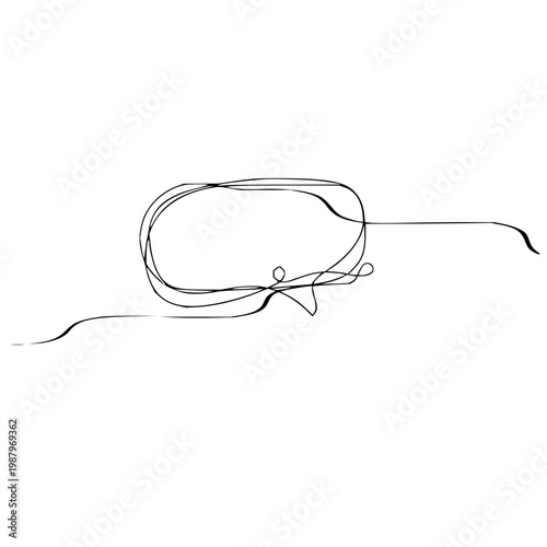 An abstract doodle of a speech bubble, conveying the dynamic and sometimes messy nature of a thought process or the unformed stages of an idea, rendered in a continuous, flowing line art style