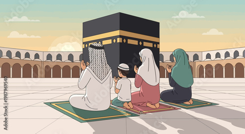 People Praying at the Kaaba in Mecca During Pilgrimage.