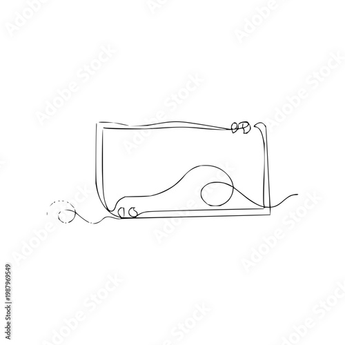 Abstract doodle art style simple line drawing of a rectangular frame with quote marks and swirl elements, minimalist design