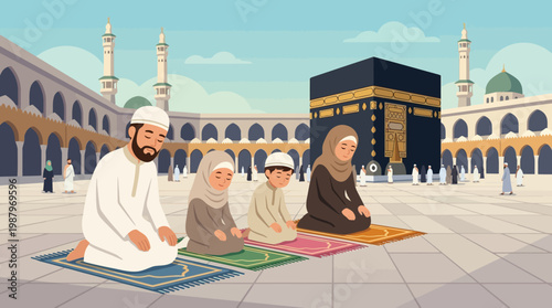 People Praying in Front of the Kaaba at Masjid Al Haram.