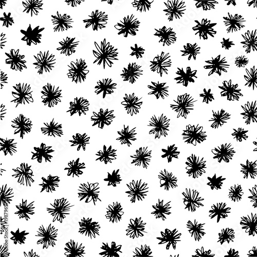 Hand-drawn black asterisks or starbursts scattered across a white background, creating a textured, organic pattern perfect for design elements or backgrounds