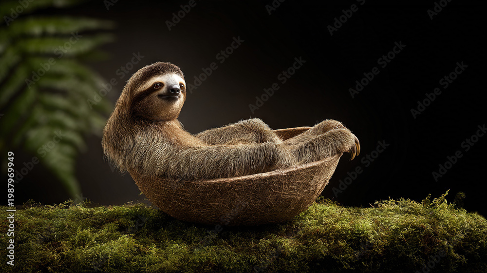 Fototapeta premium Sloth Enjoying a Relaxing Moment in Tropical Setting