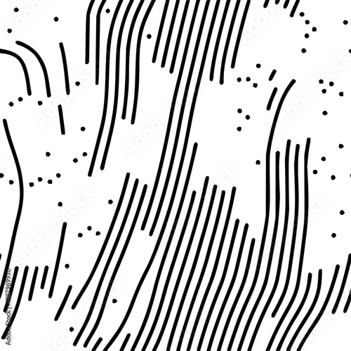 Abstract Line Art and Dots Pattern - Minimalist Black and White Graphic Design Element