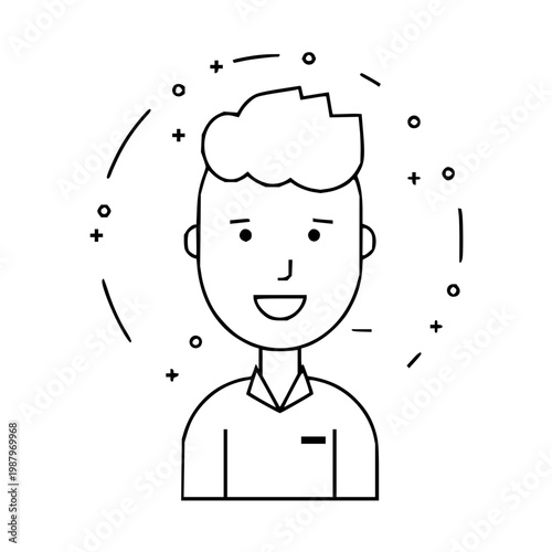 Smiling young man's avatar icon with a contemporary haircut, designed in a clean line art vector style, perfect for user profiles, digital identities, and website interfaces