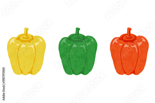手描き風のピーマンとパプリカのベクターイラストセット