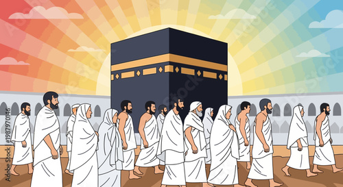 Pilgrims Walking Around the Kaaba in Mecca during Hajj.