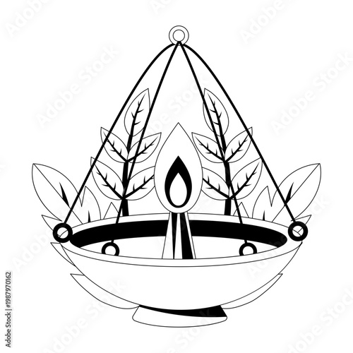A glyph style illustration depicting a diya lamp
