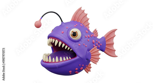 3D Render of a Cartoon Anglerfish with Glowing Lure