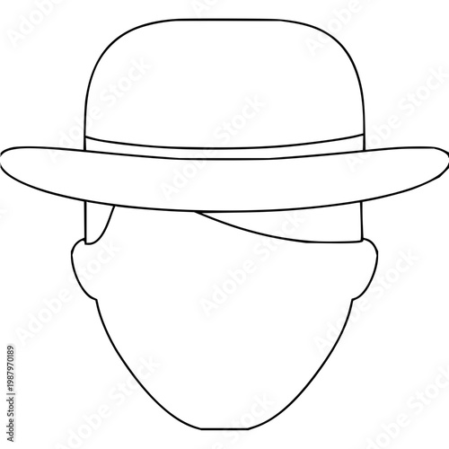 A minimalist vector outline illustration of a person wearing a bowler hat, symbolizing vintage fashion and formal attire