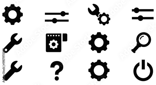 Set of black ui vector icons for website interface tools