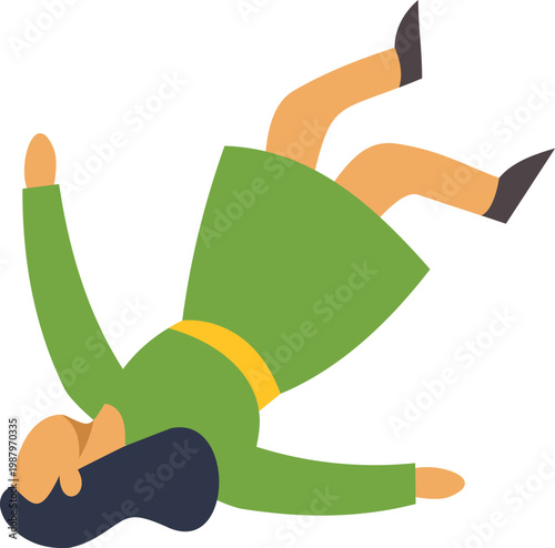 Person in green dress falling, illustrating concepts of failure, accident, and gravity