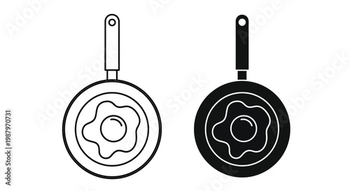 Two frying pans with fried eggs inside are depicted in a simple black and white style