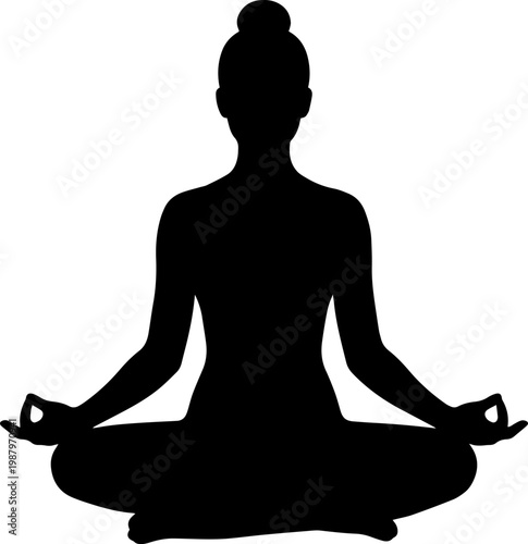 Silhouette of Woman Doing Lotus Pose Meditation Design 